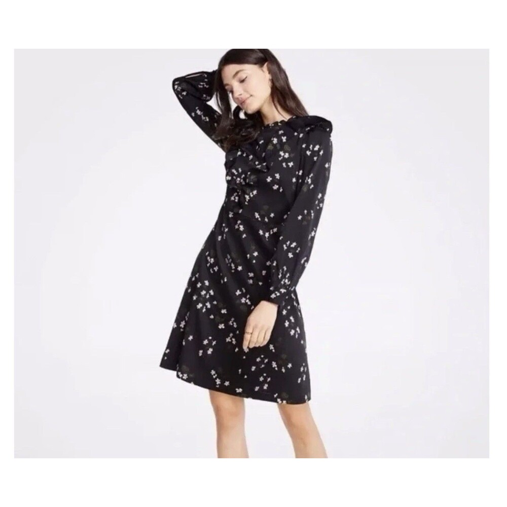 NEW ANN TAYLOR DRESS Black Floral Sheer 3/4 Sleeve Size 6